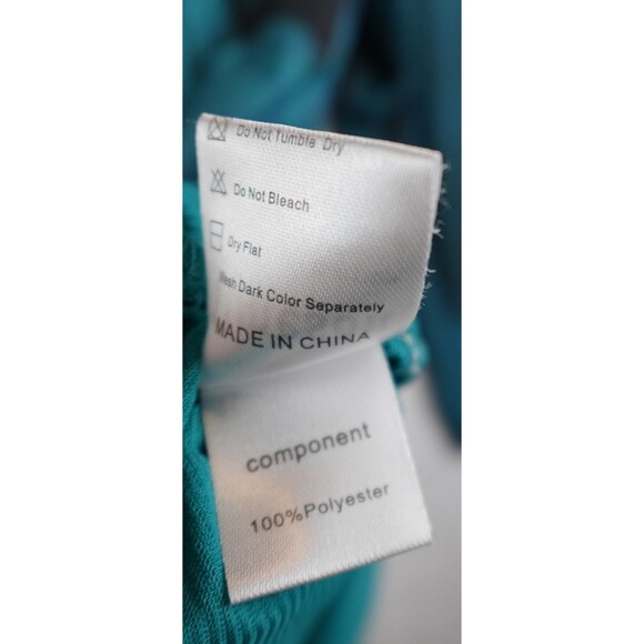 Timeson Tunic Blouse Womens Large Teal Turquoise Peacock Feathers Leaves Lined - Picture 12 of 15